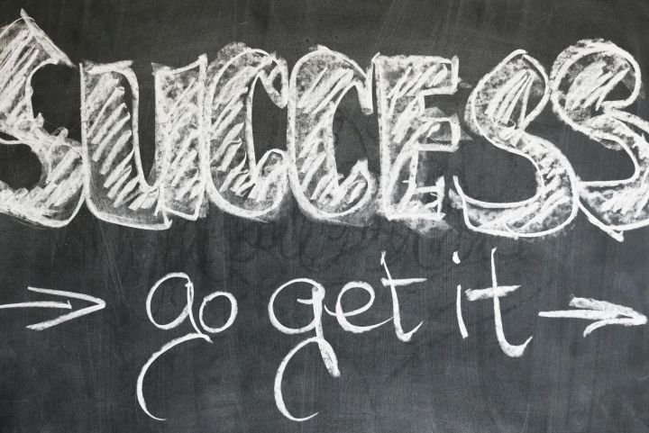 Motivational chalkboard with 'Success - go get it' written in chalk.